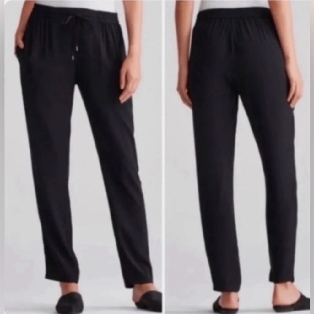 Eileen Fisher, gray, silk, Straight Leg with drawstring, trousers, size medium